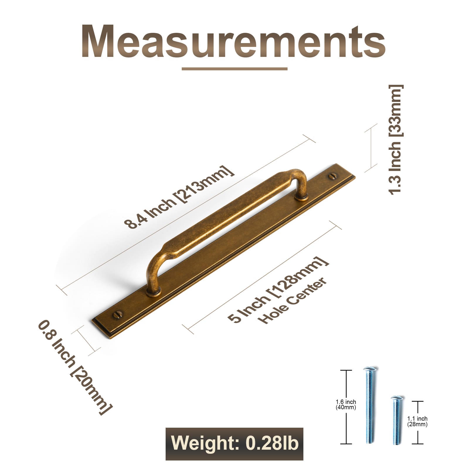 Goo-Ki 2 Pack Antique Brass Cabinet Pulls with Back Plate Zinc Alloy Drawer Handle with Long Back Plate
