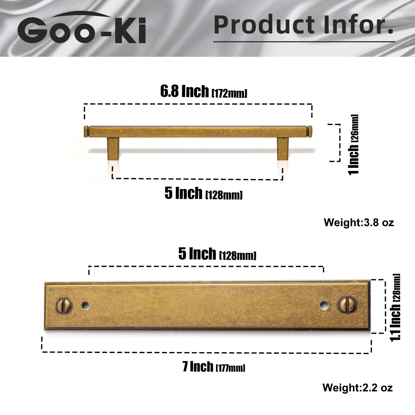 Goo-Ki 2 Pack Antique Brass Zinc Alloy Cabinet Pulls with Back Plate Kitchen Hardware Bar Handles