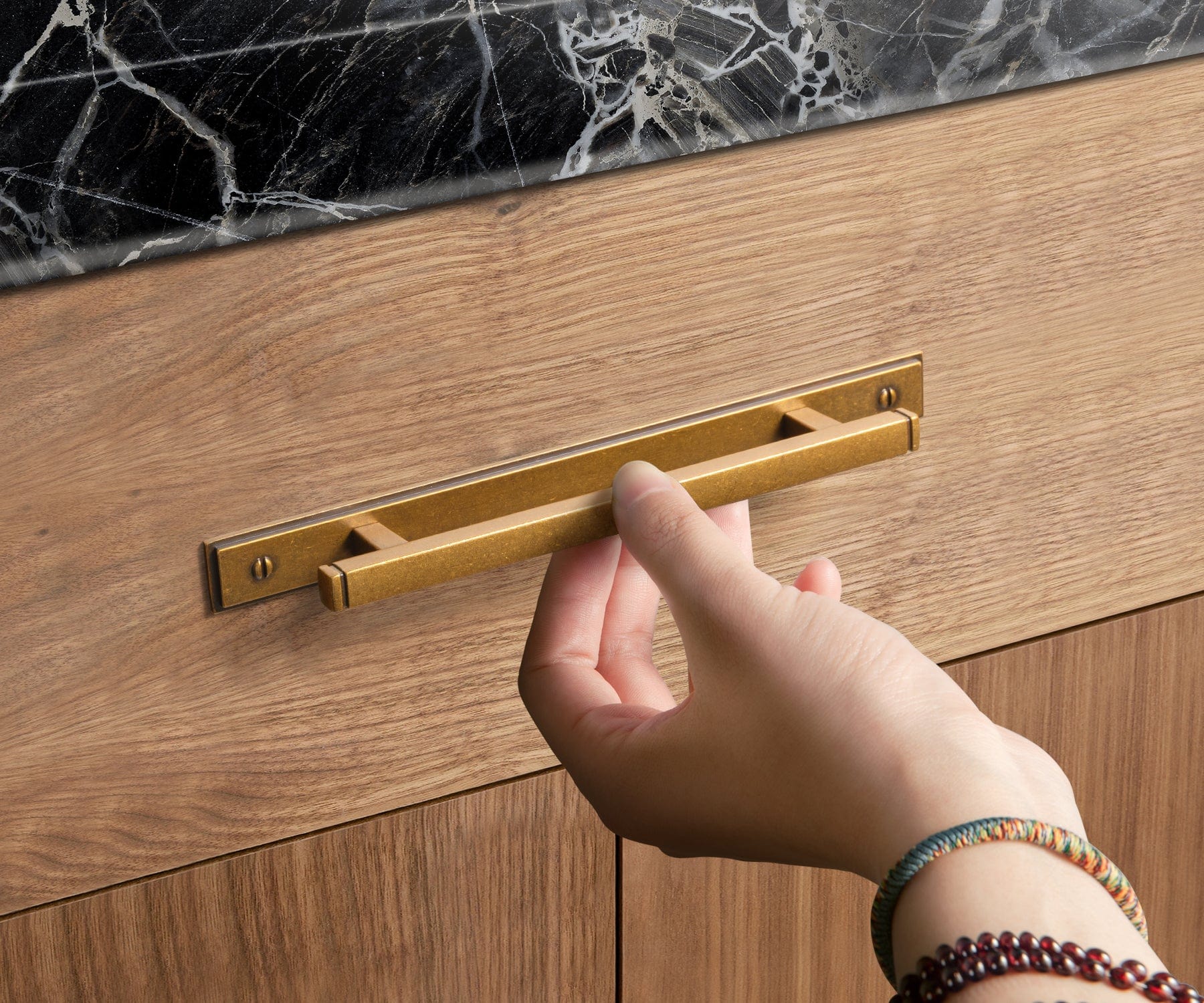 Goo-Ki 2 Pack Antique Brass Zinc Alloy Cabinet Pulls with Back Plate Kitchen Hardware Bar Handles