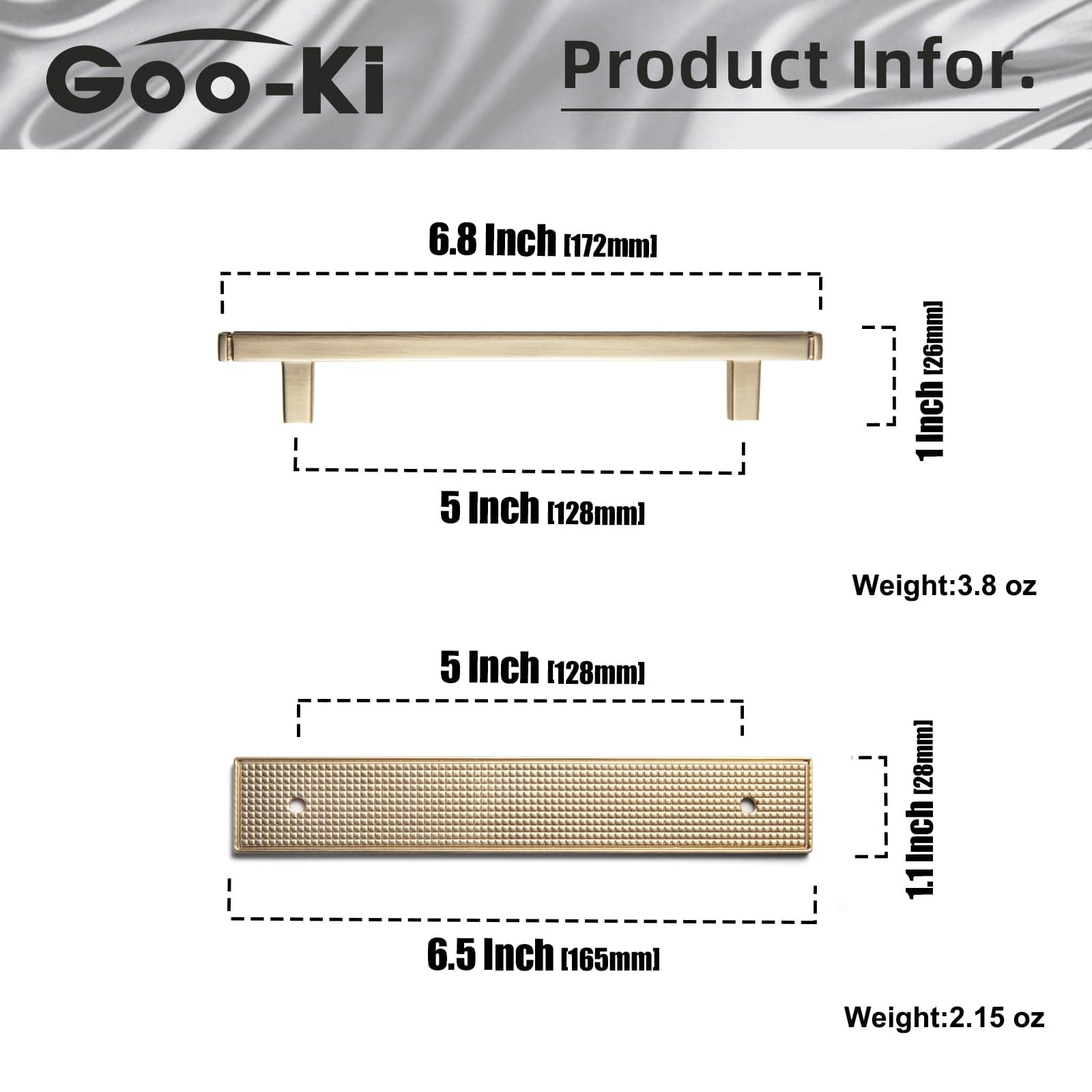 Goo-Ki 2 Pack Antique Brass Zinc Alloy Cabinet Pulls with Back Plate Kitchen Hardware Bar Handles