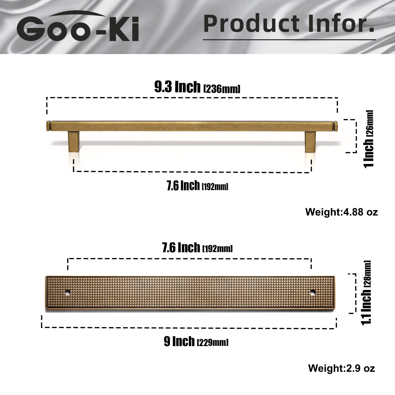 Goo-Ki 2 Pack Antique Brass Zinc Alloy Cabinet Pulls with Back Plate Kitchen Hardware Bar Handles