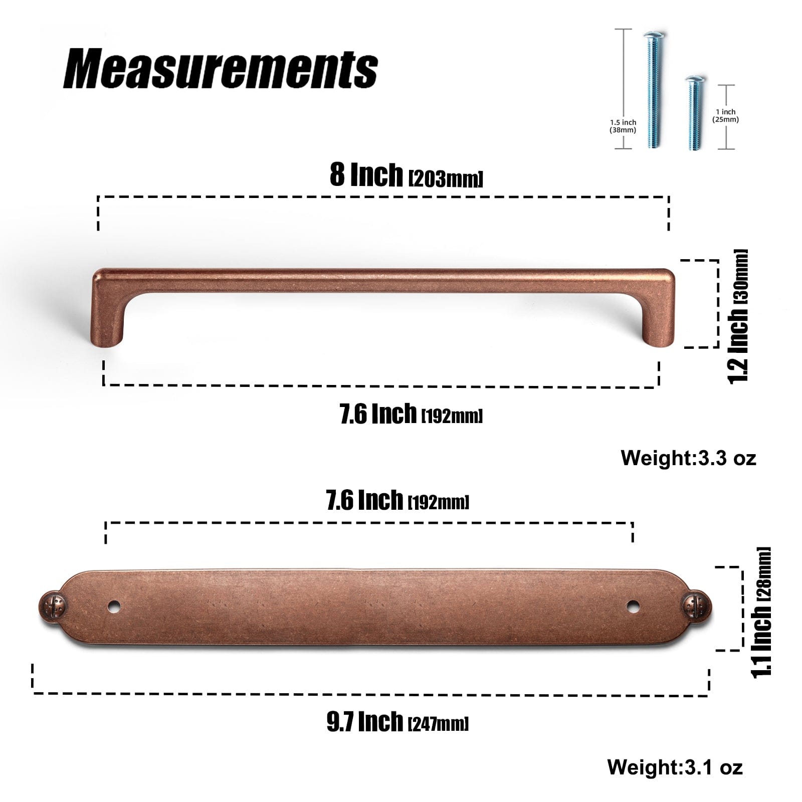 Goo-Ki 2 Pack Classic Cabinet Bar Pulls with Back Plate Zinc Alloy Cabinet Handle with Long Back Plate
