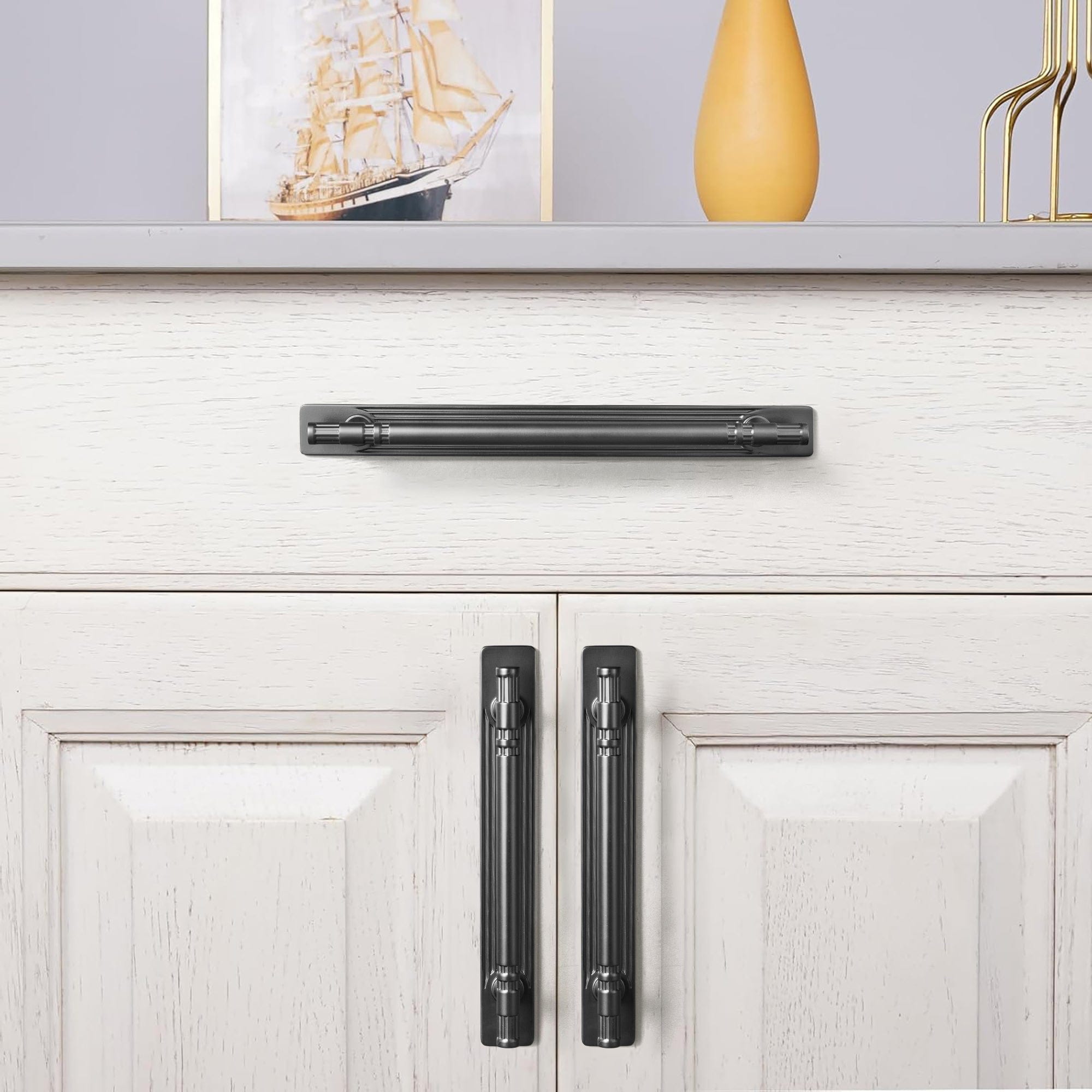 Goo-Ki 2 Pack Elegant Linear Shape Cabinet Handles Zinc Alloy Drawer Pulls with Back Plate