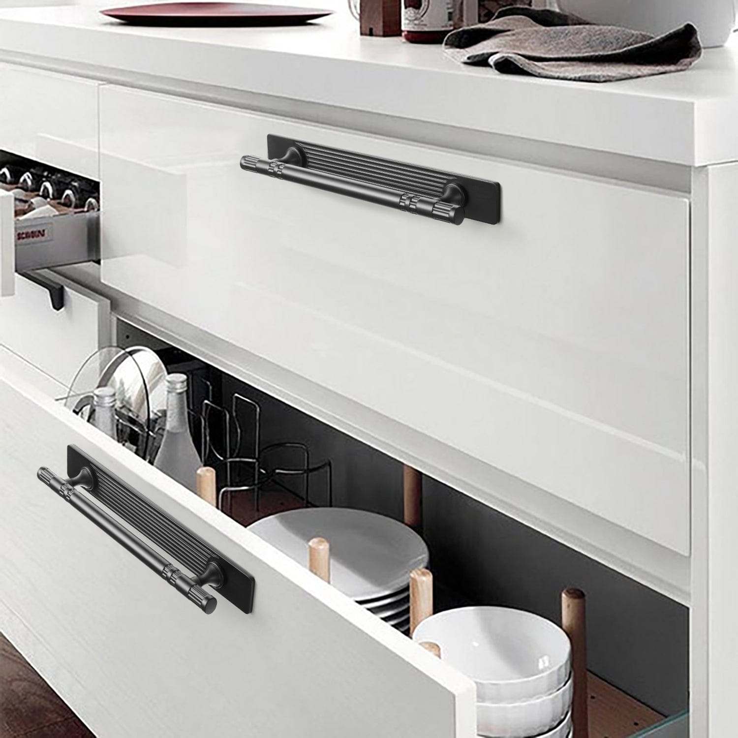 Goo-Ki 2 Pack Elegant Linear Shape Cabinet Handles Zinc Alloy Drawer Pulls with Back Plate