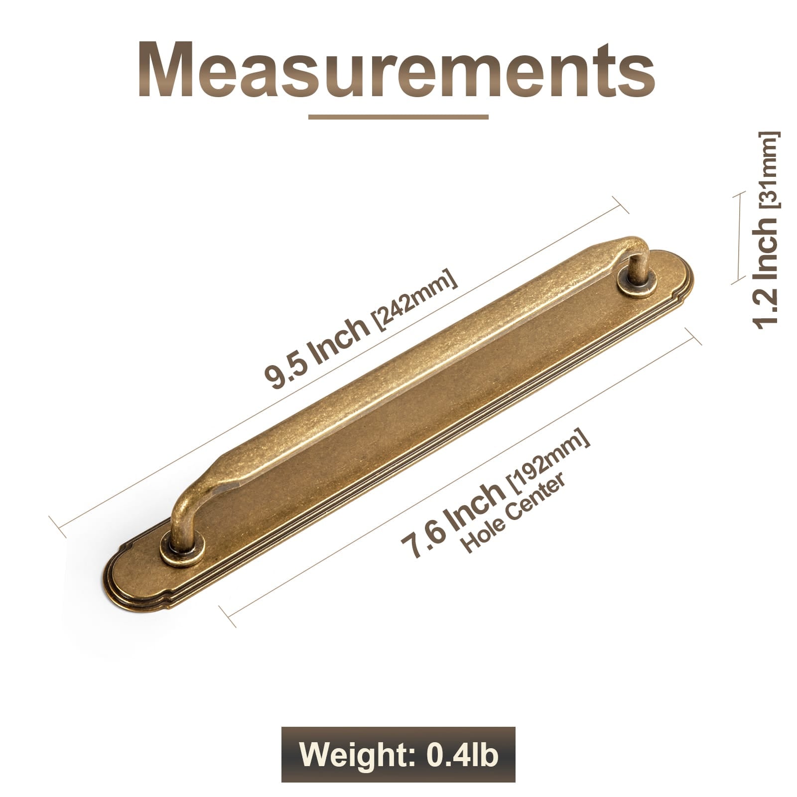 Goo-Ki 2 Pack Elegant Vintage Zinc Alloy Cabinet Handles with Long Backplate, Classic Furniture Hardware for Cabinets, Wardrobes & Dressers
