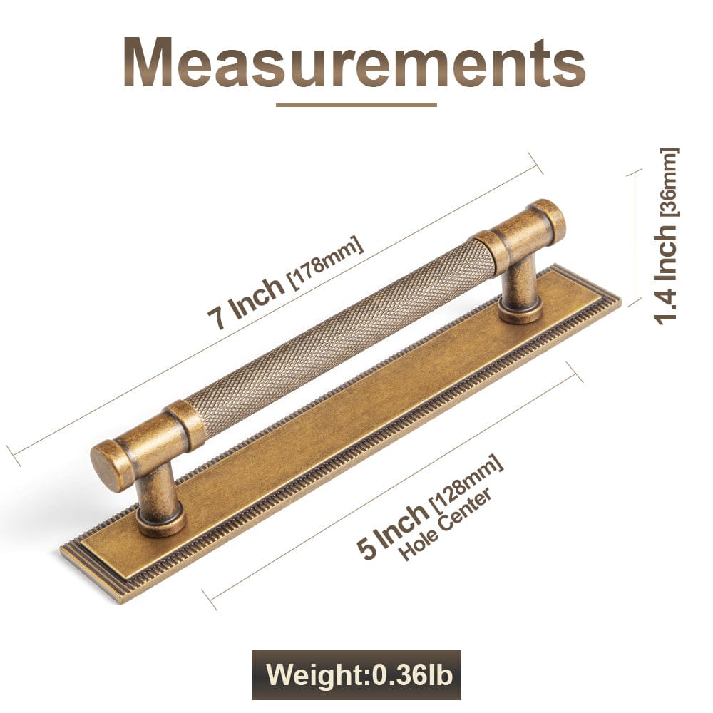 Goo-Ki 2 Pack Knurled Metal Alloy Vintage Bronze Bar Pull with Back Plate Kitchen Hardware
