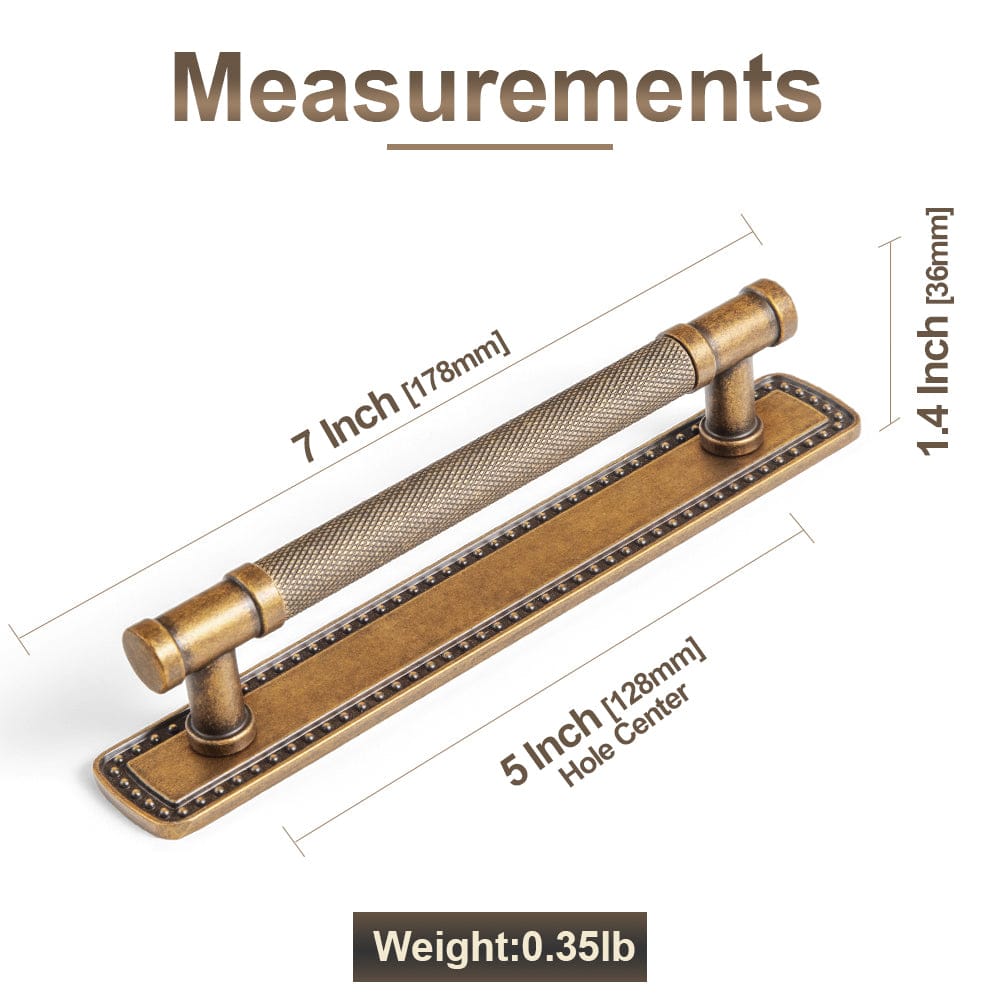 Goo-Ki 2 Pack Knurled Metal Alloy Vintage Bronze Bar Pull with Back Plate Kitchen Hardware