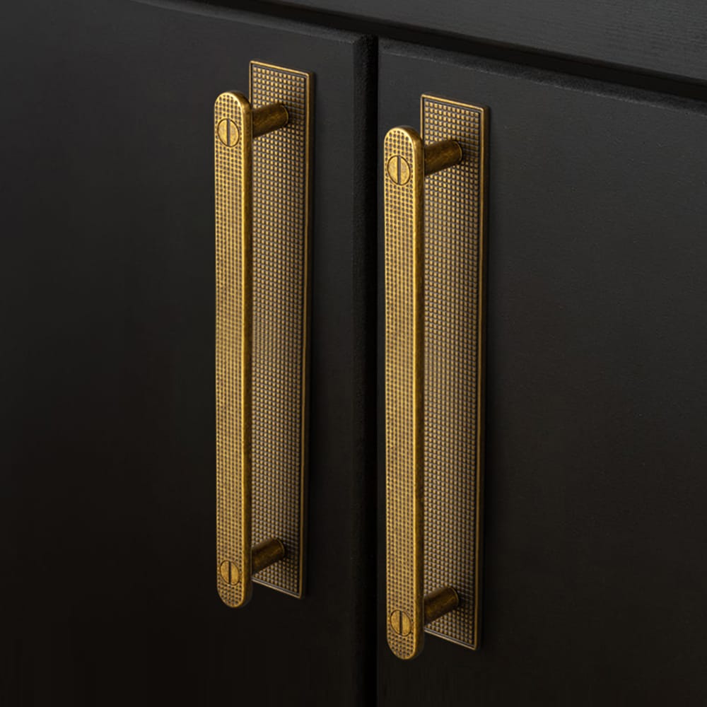 Goo-Ki 2 Pack Mid-Century Cabinet Pulls, Zinc Alloy Drawer Handles with Embossed Grid Backplate, Kitchen & Furniture Replacement Hardware