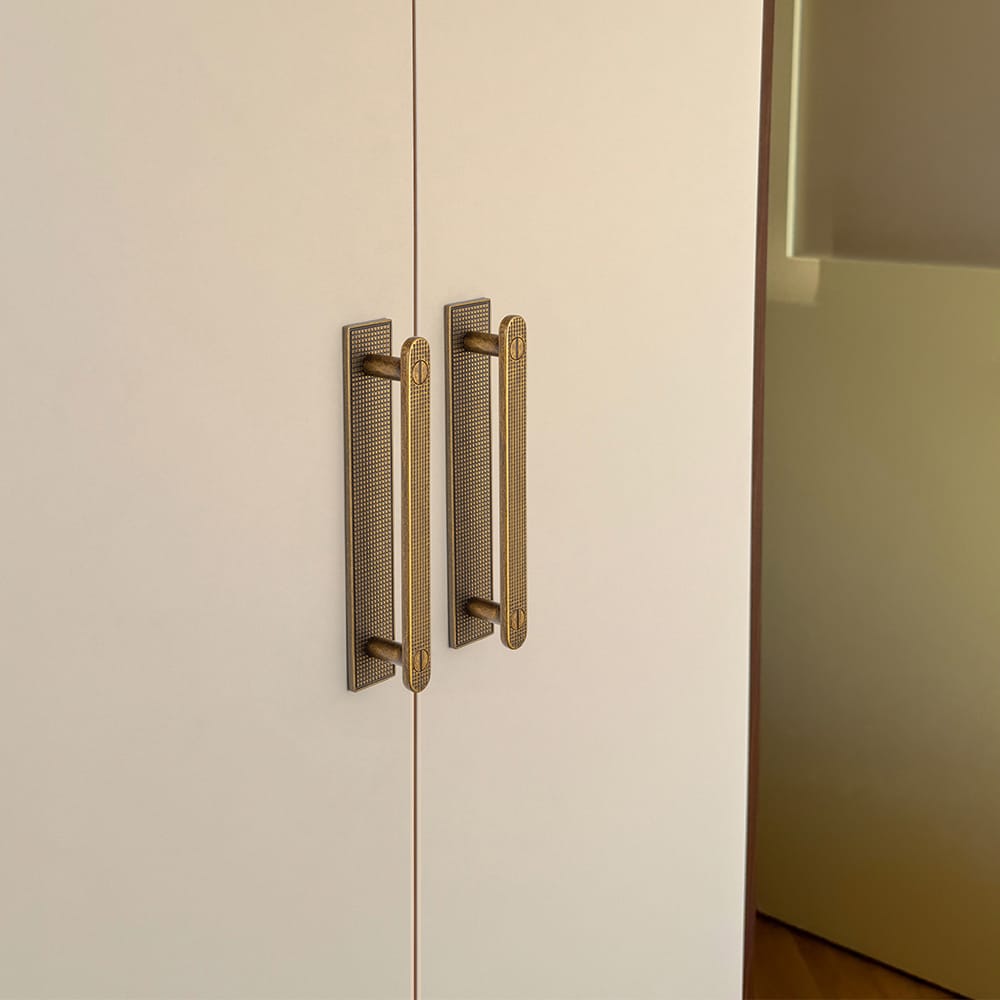 Goo-Ki 2 Pack Mid-Century Cabinet Pulls, Zinc Alloy Drawer Handles with Embossed Grid Backplate, Kitchen & Furniture Replacement Hardware