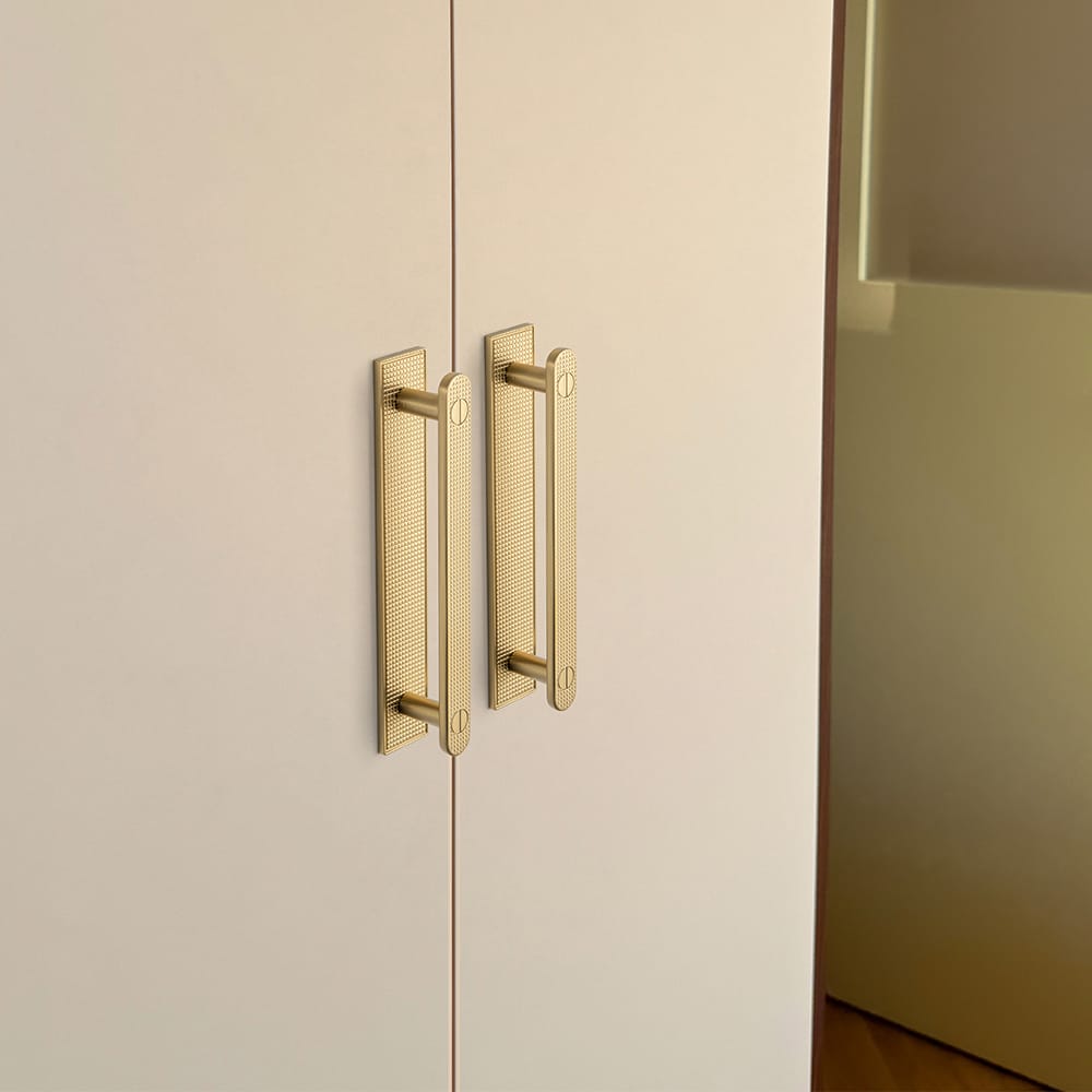 Goo-Ki 2 Pack Mid-Century Cabinet Pulls, Zinc Alloy Drawer Handles with Embossed Grid Backplate, Kitchen & Furniture Replacement Hardware