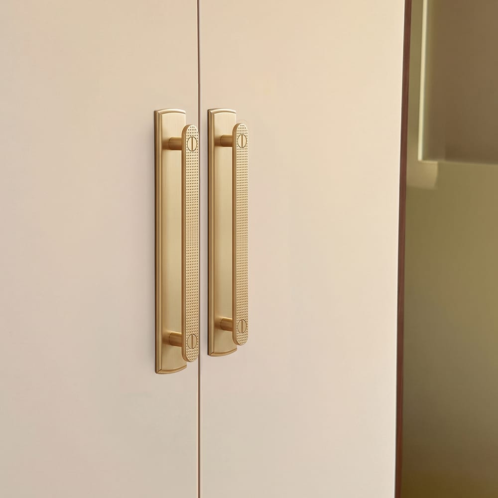Goo-Ki 2 Pack Mid-Century Cabinet Pulls, Zinc Alloy Drawer Handles with Embossed Grid Backplate, Kitchen & Furniture Replacement Hardware