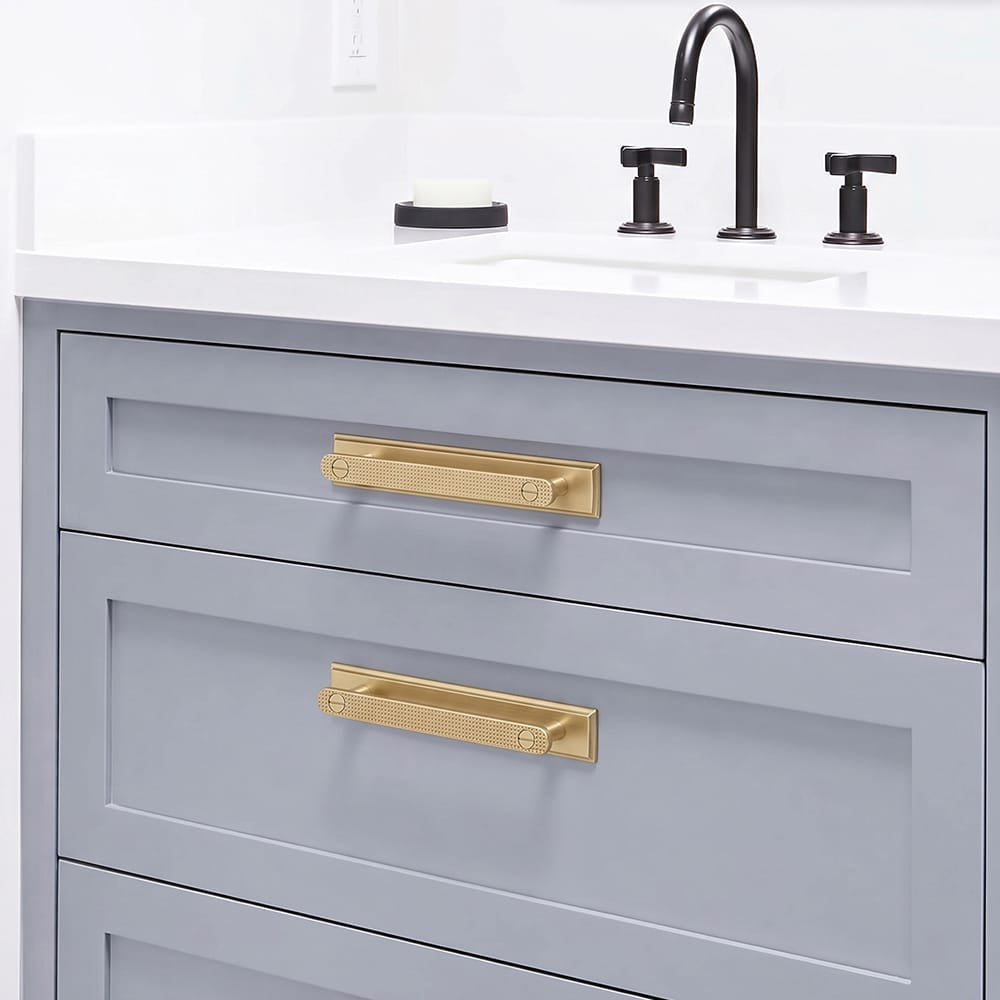 Goo-Ki 2 Pack Mid-Century Cabinet Pulls, Zinc Alloy Drawer Handles with Embossed Grid Backplate, Kitchen & Furniture Replacement Hardware