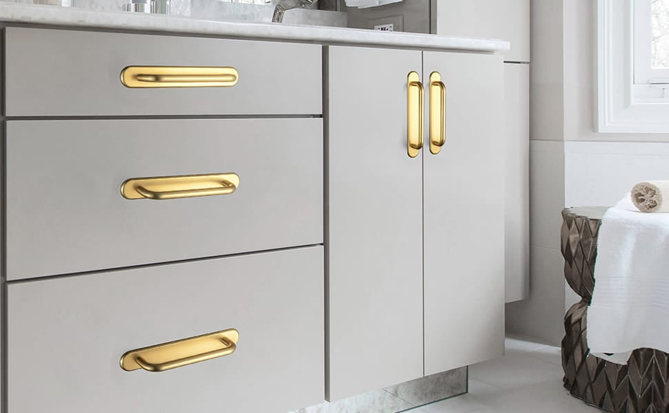 Goo-Ki 2 Pack Modern Geometric Zinc Alloy Cabinet Pulls with Back Plate Sleek Curved Sturdy Cabinet Handles