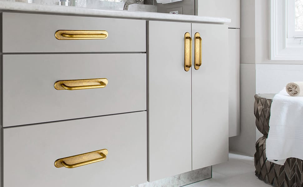 Goo-Ki 2 Pack Modern Geometric Zinc Alloy Cabinet Pulls with Back Plate Sleek Curved Sturdy Cabinet Handles