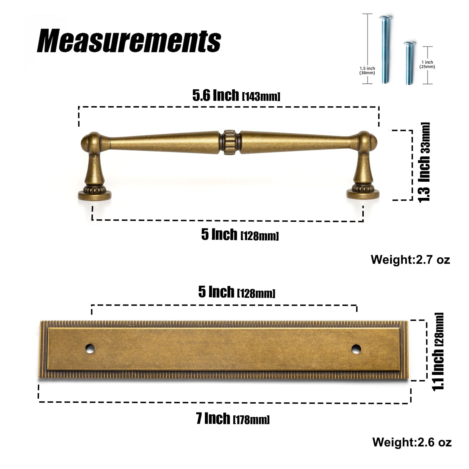 Goo-Ki 2 Pack Ornate Vintage Brass Drawer Pulls - Classic Cabinet Handles with Decorative Back Plates