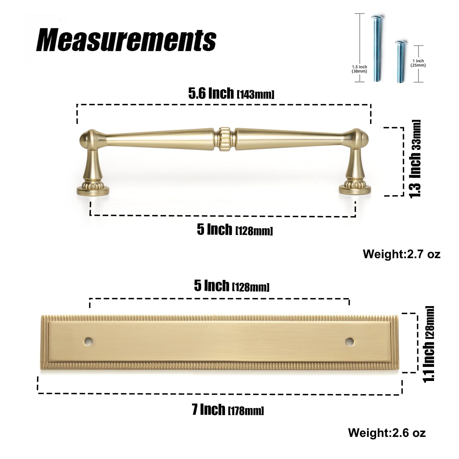Goo-Ki 2 Pack Ornate Vintage Brass Drawer Pulls - Classic Cabinet Handles with Decorative Back Plates