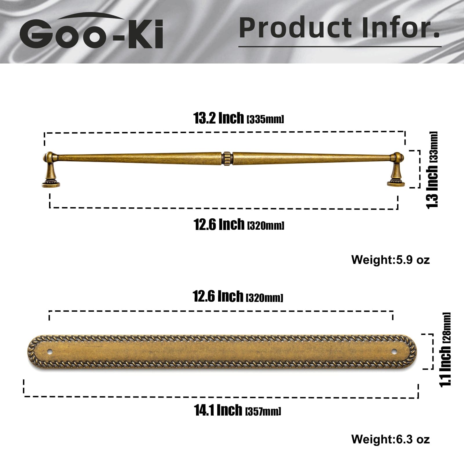 Goo-Ki 2 Pack Ornate Vintage Brass Drawer Pulls - Classic Cabinet Handles with Decorative Back Plates