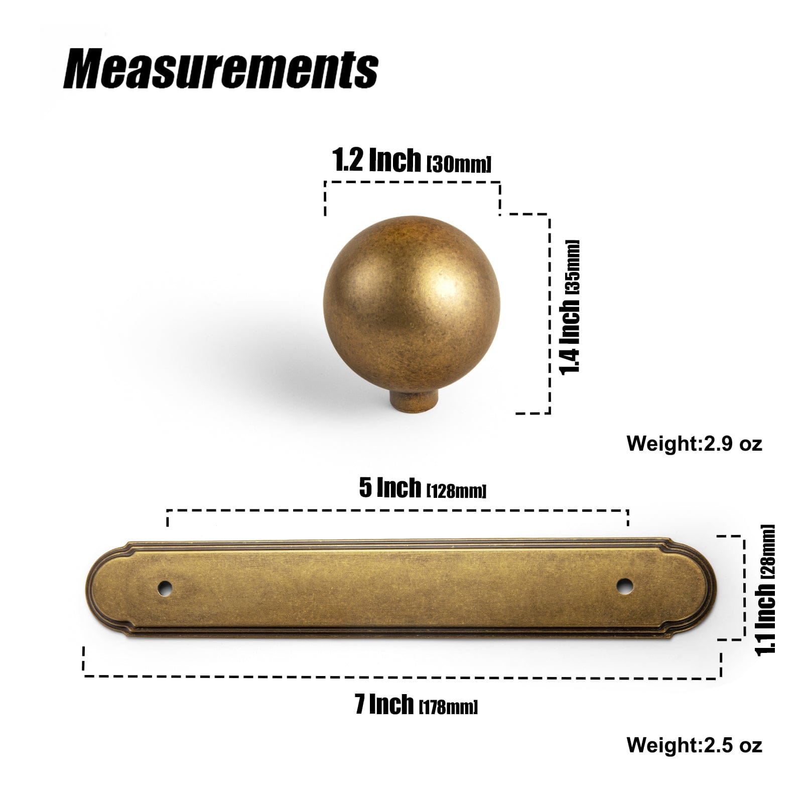 Goo-Ki 2 Pack Round Cabinet Knobs with Back Plate Zinc Alloy Cabinet Handle with Long Back Plate