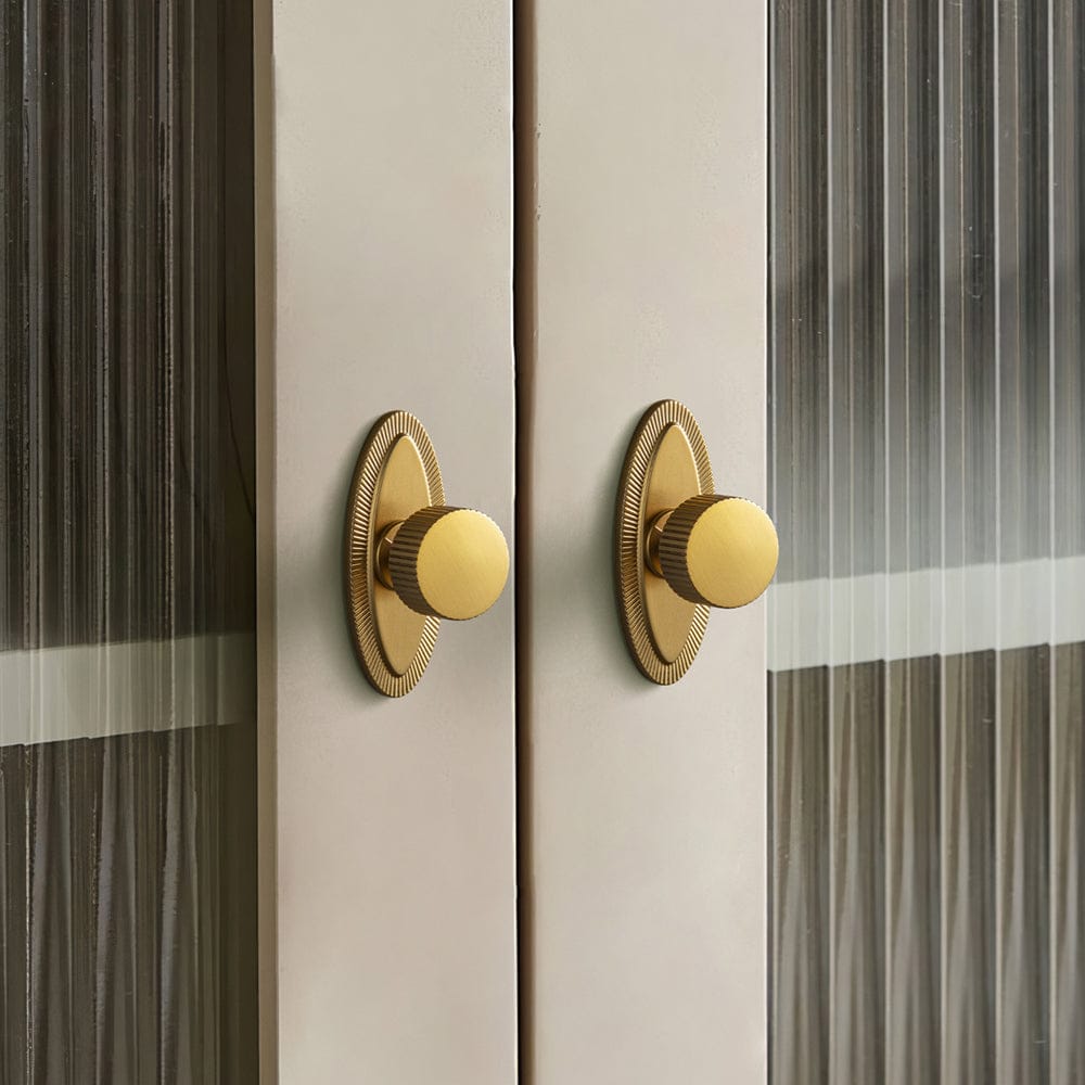 Goo-Ki 2 Pack Striped Cabinet Pull Retro Brass Cabinet Handles Knobs with Back Plate
