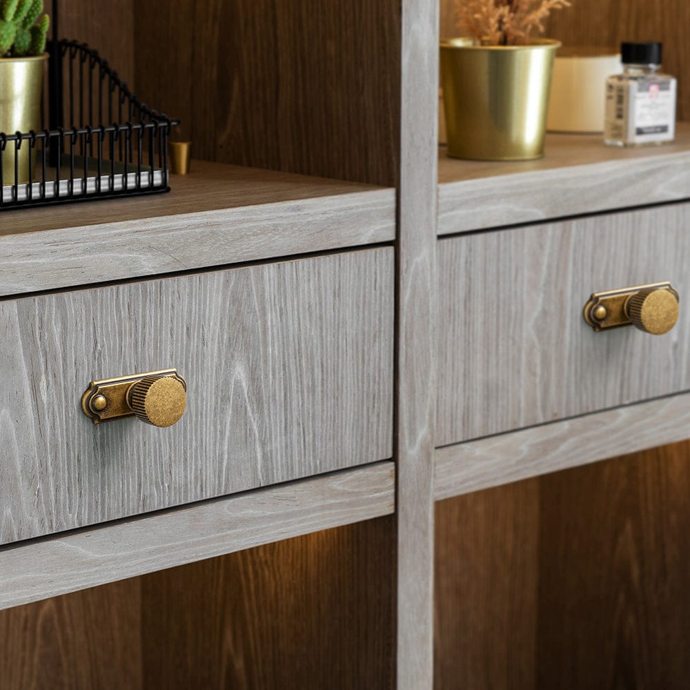 Goo-Ki 2 Pack Striped Cabinet Pull Retro Brass Cabinet Handles Knobs with Back Plate