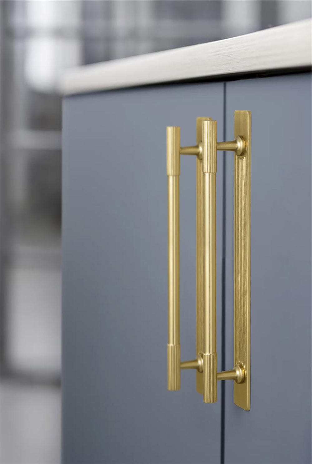 Goo-Ki 2 Pack Striped Cabinet Pull Retro Brass Cabinet Handles Knobs with Back Plate