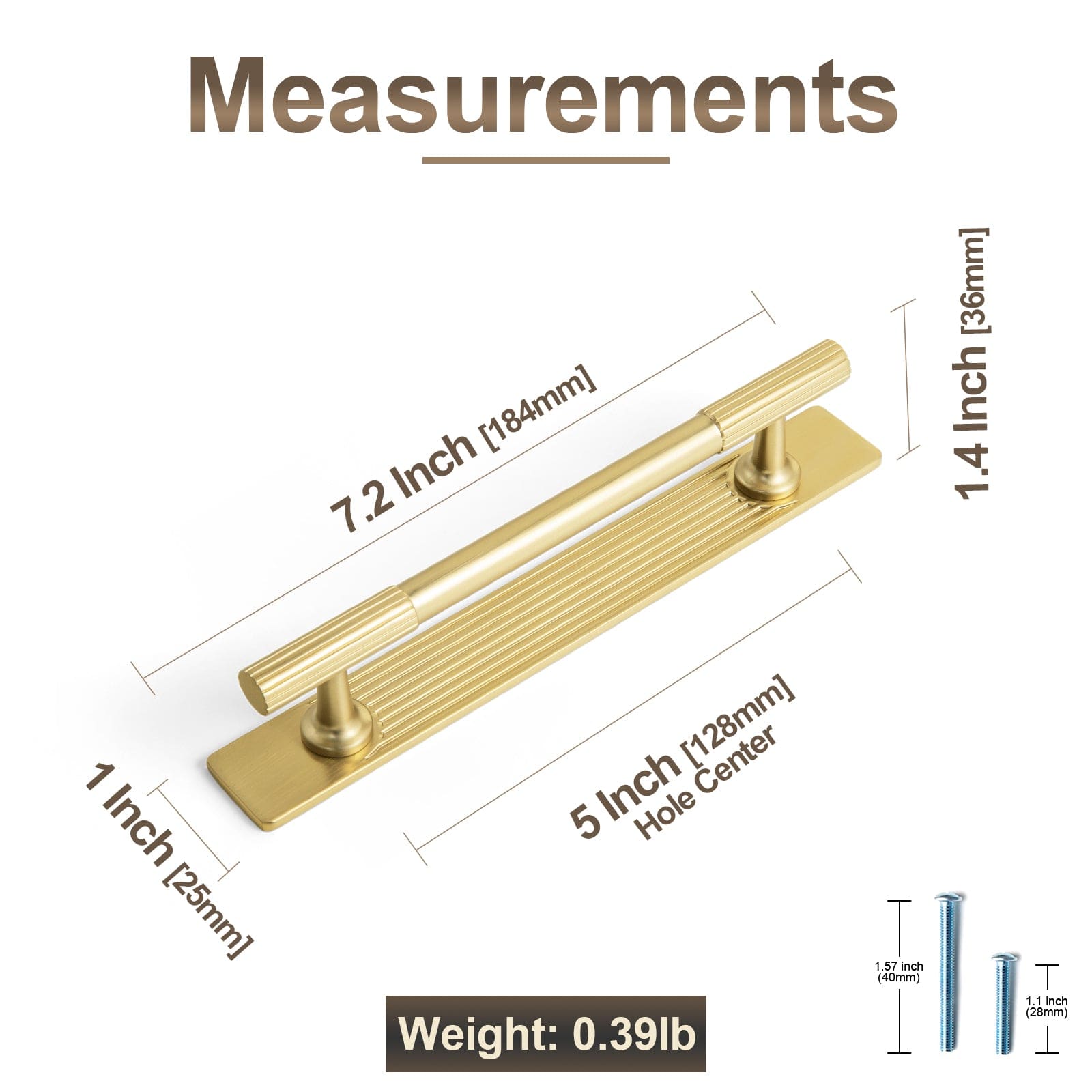 Goo-Ki 2 Pack Striped Cabinet Pull Retro Brass Cabinet Handles Knobs with Back Plate