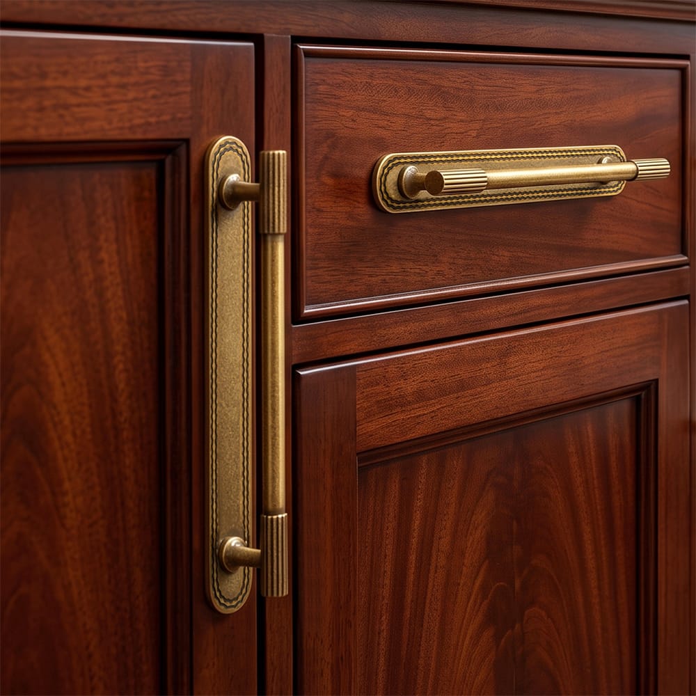 Goo-Ki 2 Pack Striped Cabinet Pull Retro Brass Cabinet Handles Knobs with Back Plate