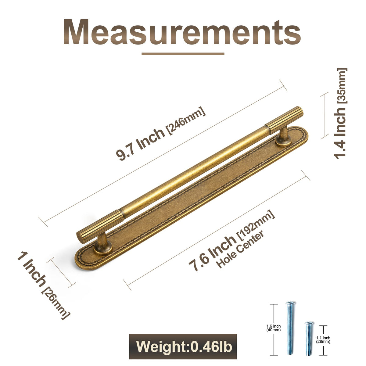 Goo-Ki 2 Pack Striped Cabinet Pull Retro Brass Cabinet Handles Knobs with Back Plate