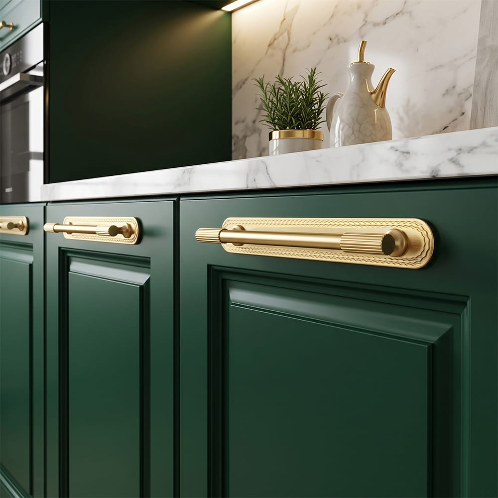 Goo-Ki 2 Pack Striped Cabinet Pull Retro Brass Cabinet Handles Knobs with Back Plate