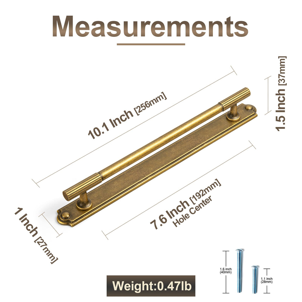 Goo-Ki 2 Pack Striped Cabinet Pull Retro Brass Cabinet Handles Knobs with Back Plate