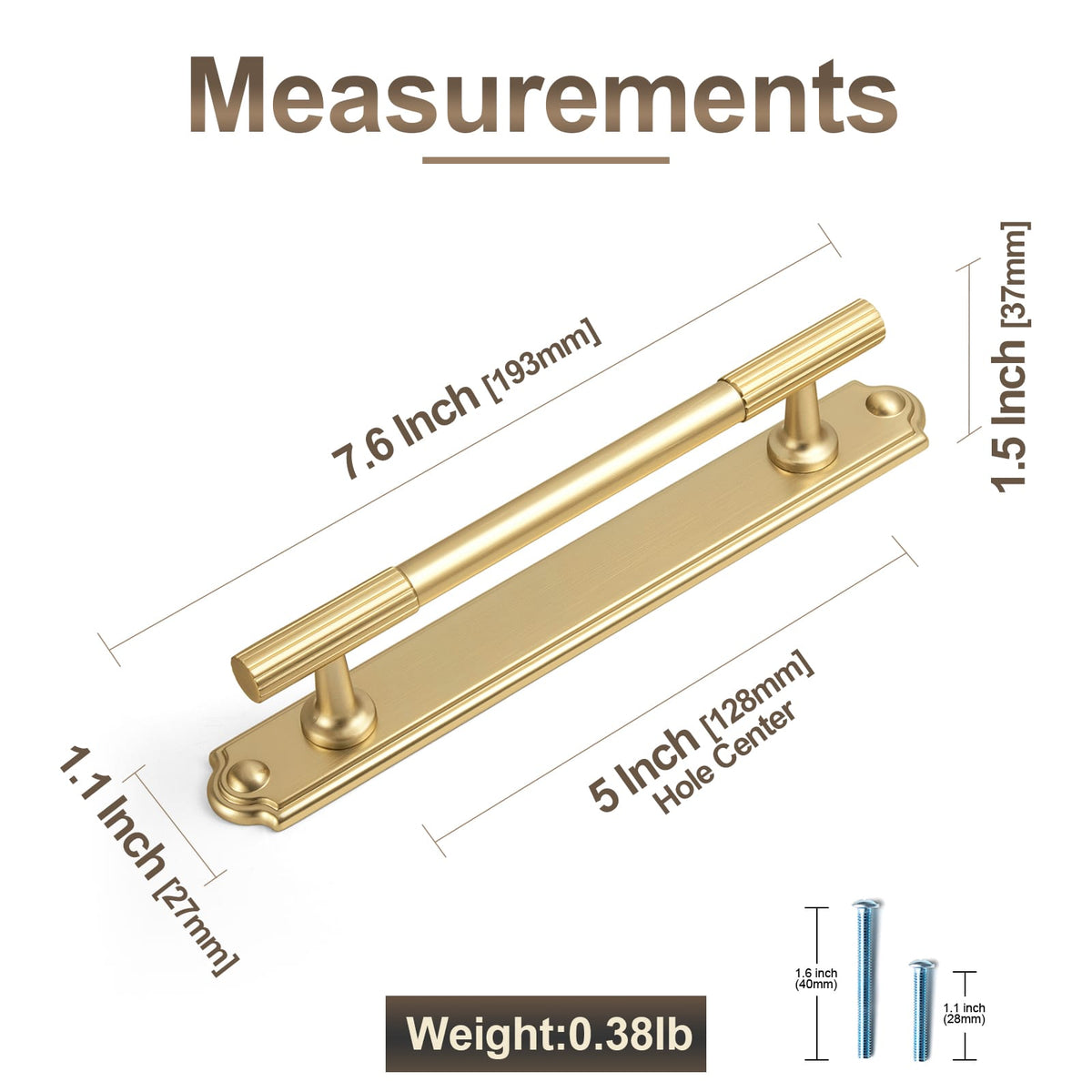 Goo-Ki 2 Pack Striped Cabinet Pull Retro Brass Cabinet Handles Knobs with Back Plate