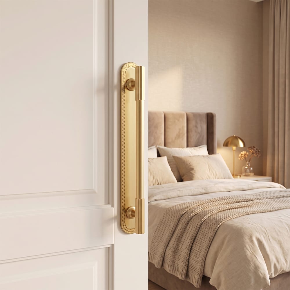 Goo-Ki 2 Pack Striped Cabinet Pull Retro Brass Cabinet Handles Knobs with Back Plate