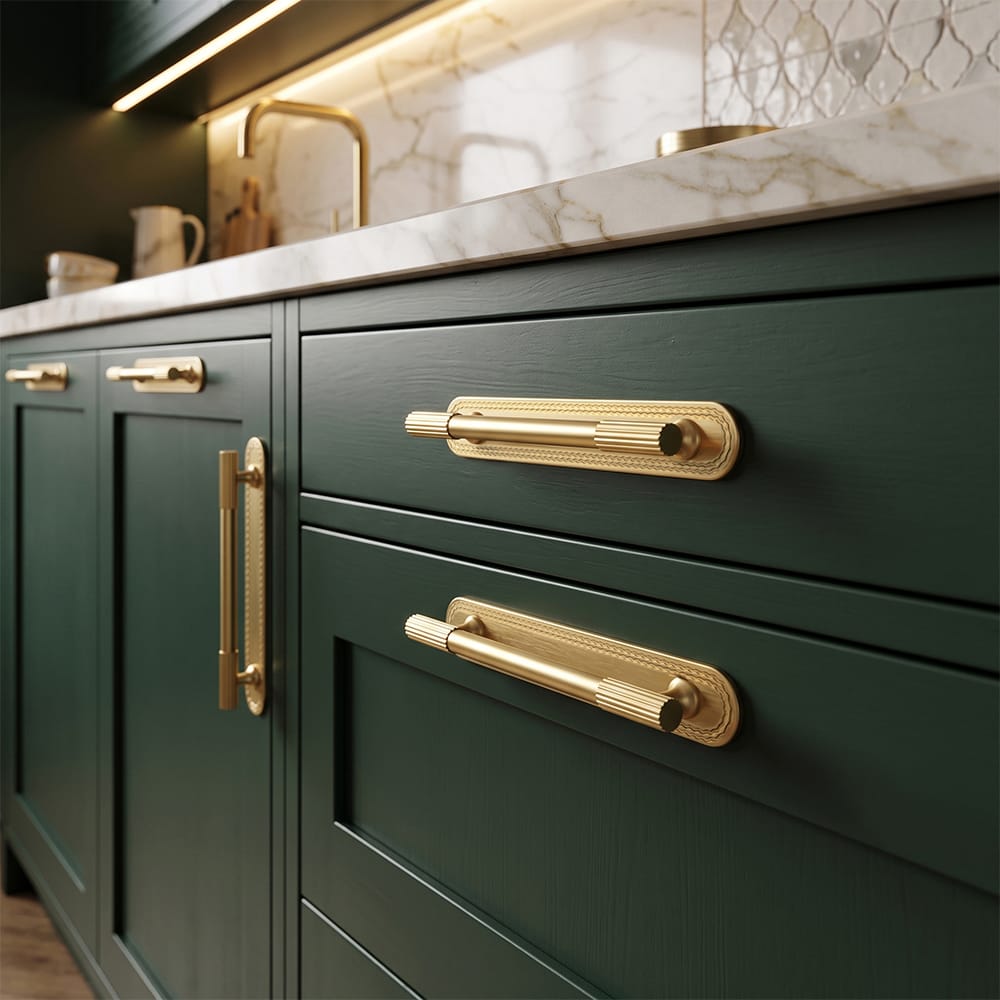 Goo-Ki 2 Pack Striped Cabinet Pull Retro Brass Cabinet Handles Knobs with Back Plate