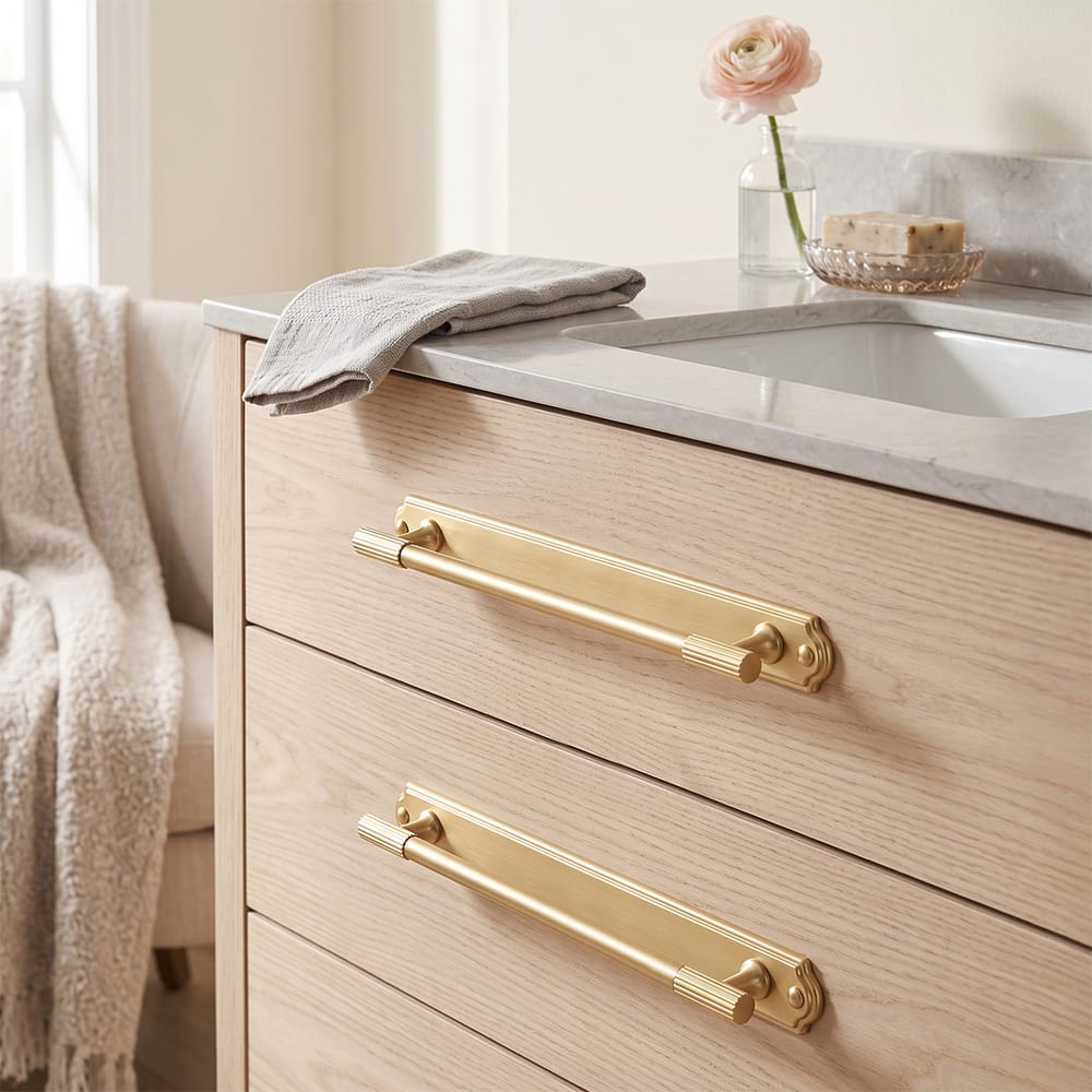 Goo-Ki 2 Pack Striped Cabinet Pull Retro Brass Cabinet Handles Knobs with Back Plate