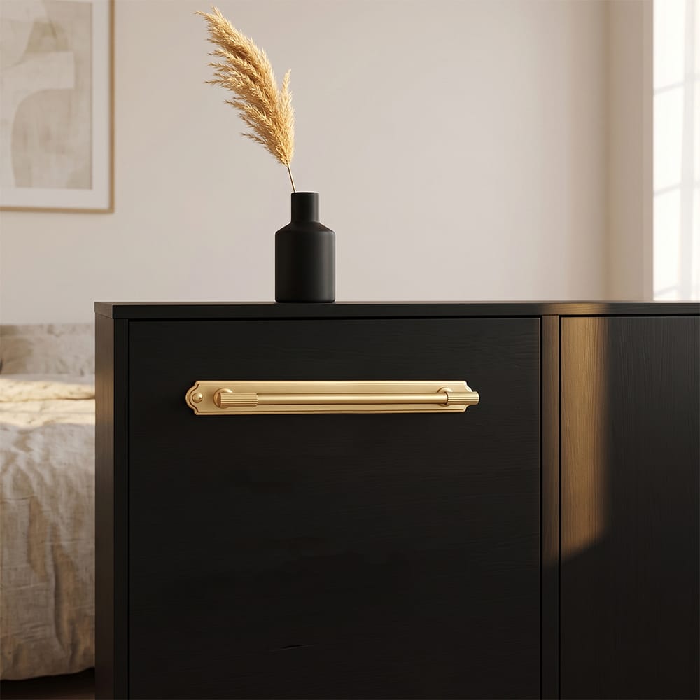Goo-Ki 2 Pack Striped Cabinet Pull Retro Brass Cabinet Handles Knobs with Back Plate