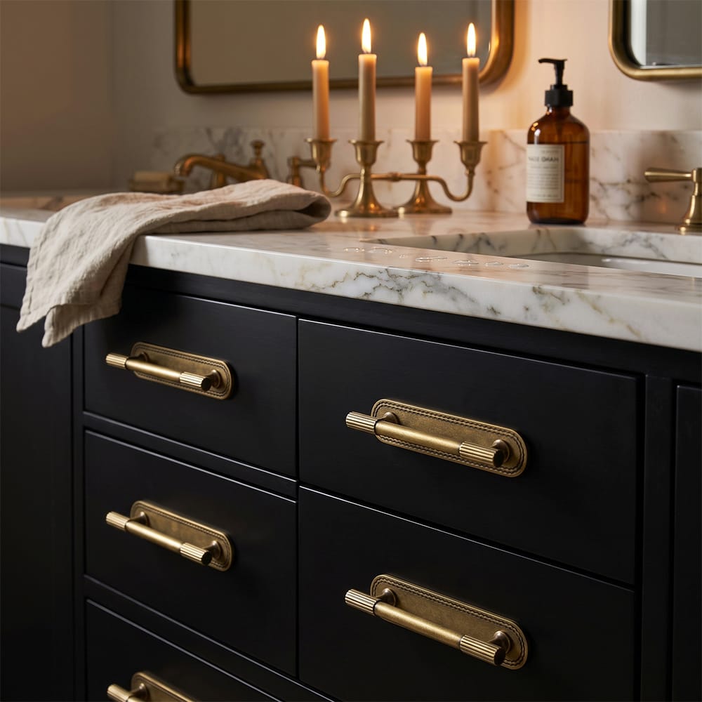 Goo-Ki 2 Pack Striped Cabinet Pull Retro Brass Cabinet Handles Knobs with Back Plate