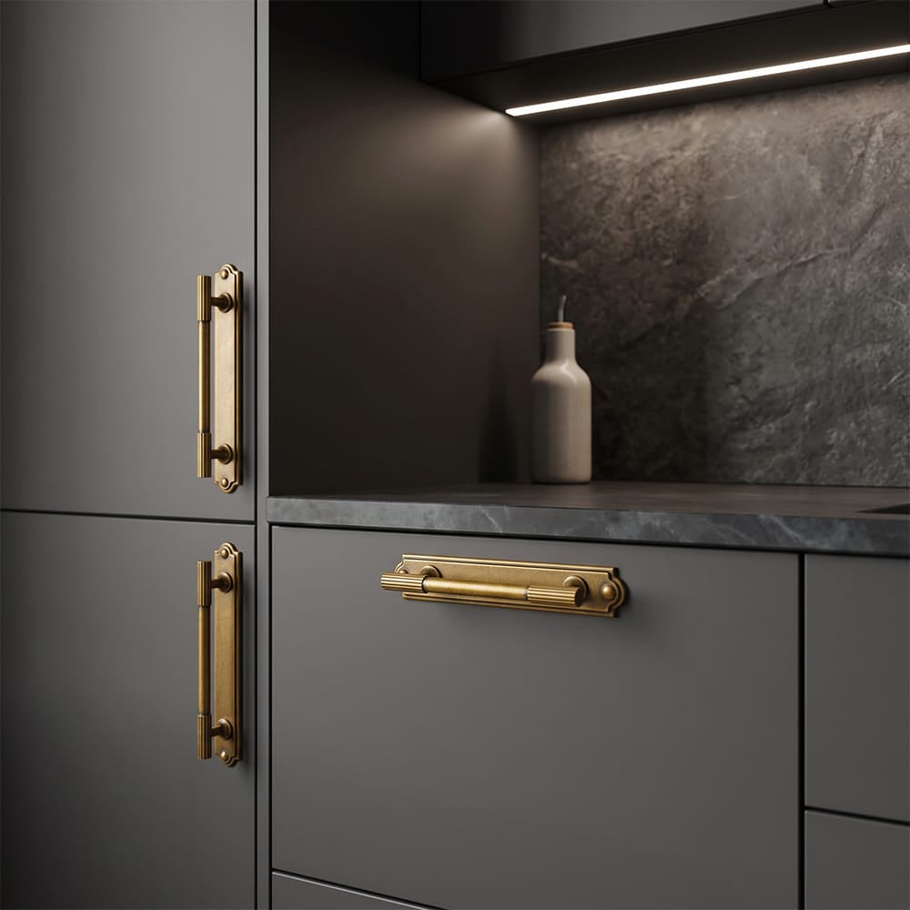 Goo-Ki 2 Pack Striped Cabinet Pull Retro Brass Cabinet Handles Knobs with Back Plate