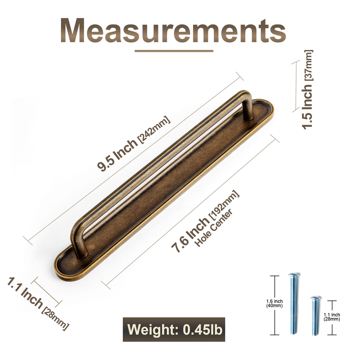 Goo-Ki 2 Pack Zinc Alloy U-Shaped Cabinet Handles, Vintage Drawer Pulls with Backplate for Kitchen & Bathroom Cabinetry