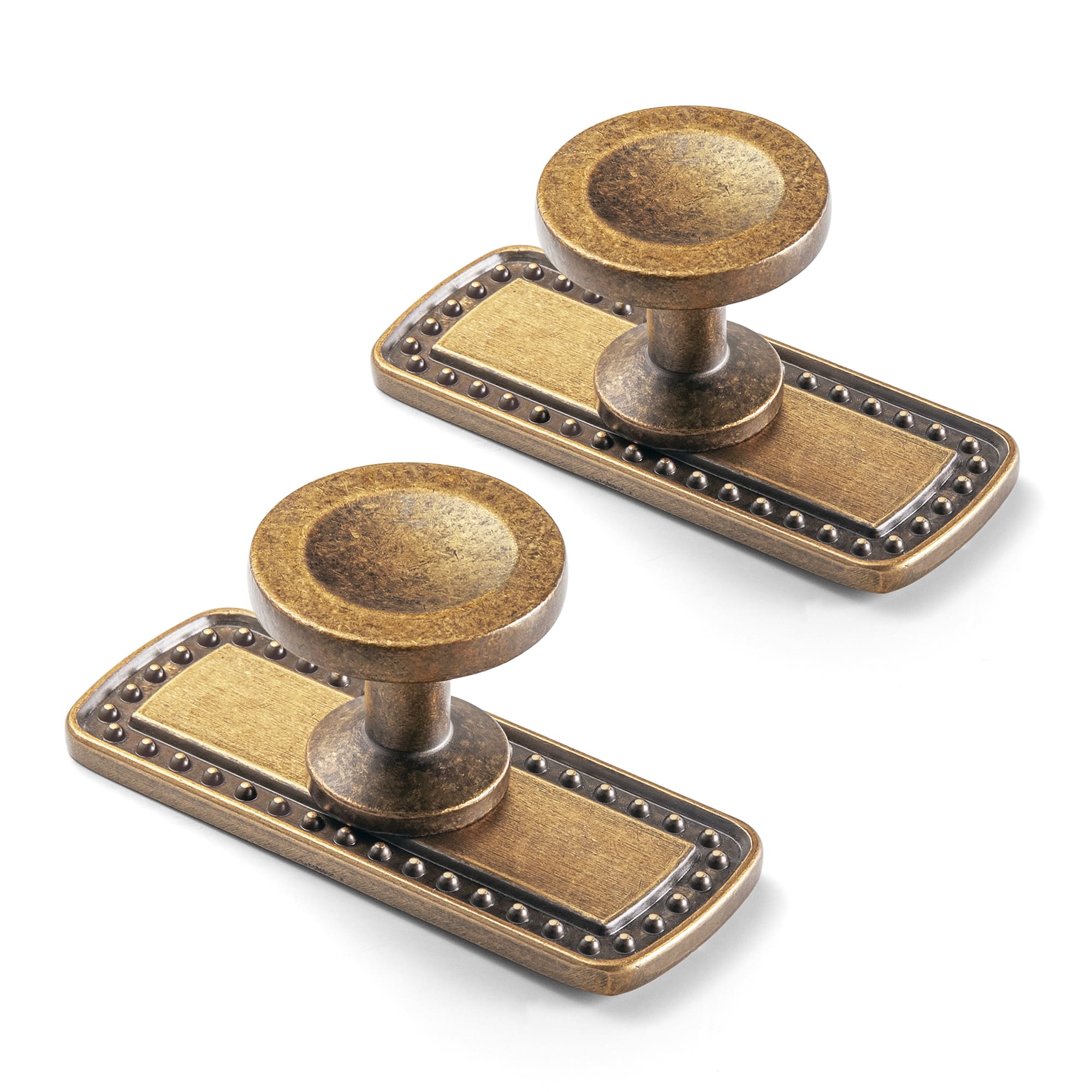 Goo-Ki 2502 / Antique Brass / G018 - 6 Pack Assorted Shaped Zinc Alloy Cabinet Hardware - Knobs and Back Plates for Stylish Furniture