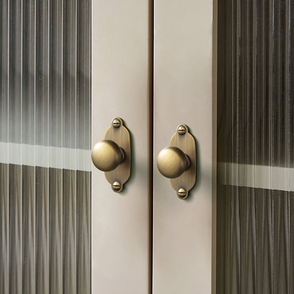 Goo-Ki 6 Pack Antique Brass Zinc Alloy Cabinet Knob with Back Plate Single Hole Center Cabinet Hardware for Bedroom Kitchen