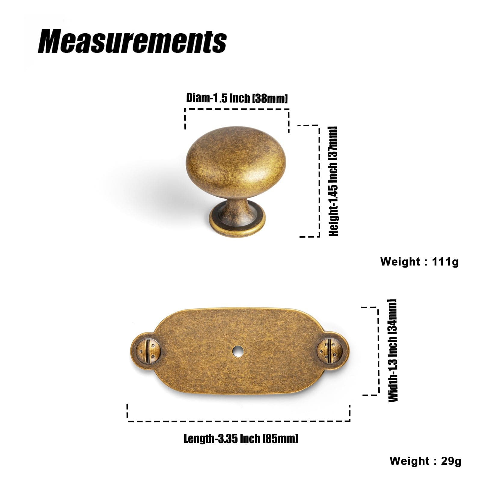 Goo-Ki 6 Pack Antique Brass Zinc Alloy Cabinet Knob with Back Plate Single Hole Center Cabinet Hardware for Bedroom Kitchen