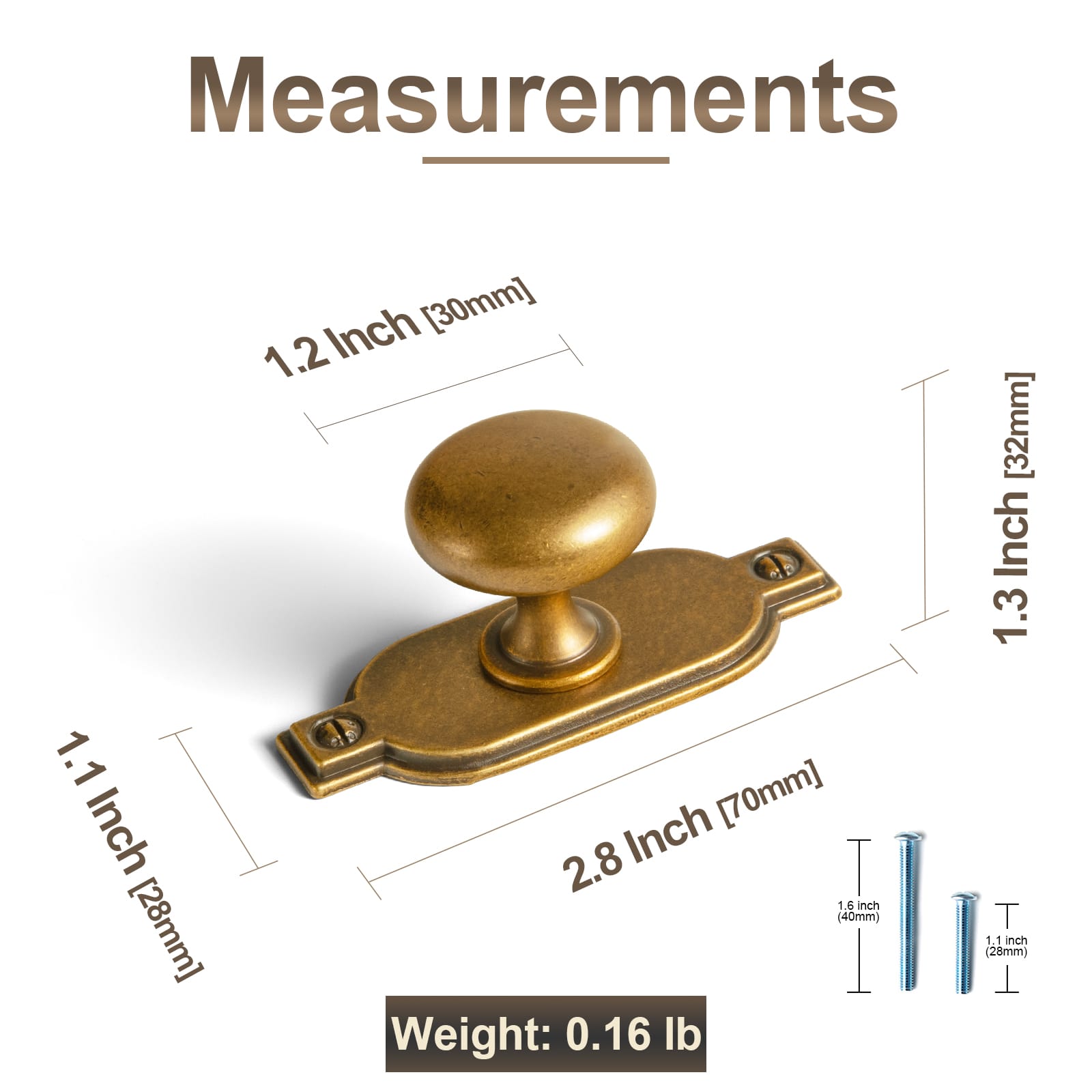 Goo-Ki 6 Pack Antique Brass Zinc Alloy Cabinet Knob with Back Plate Single Hole Center Cabinet Hardware for Bedroom Kitchen