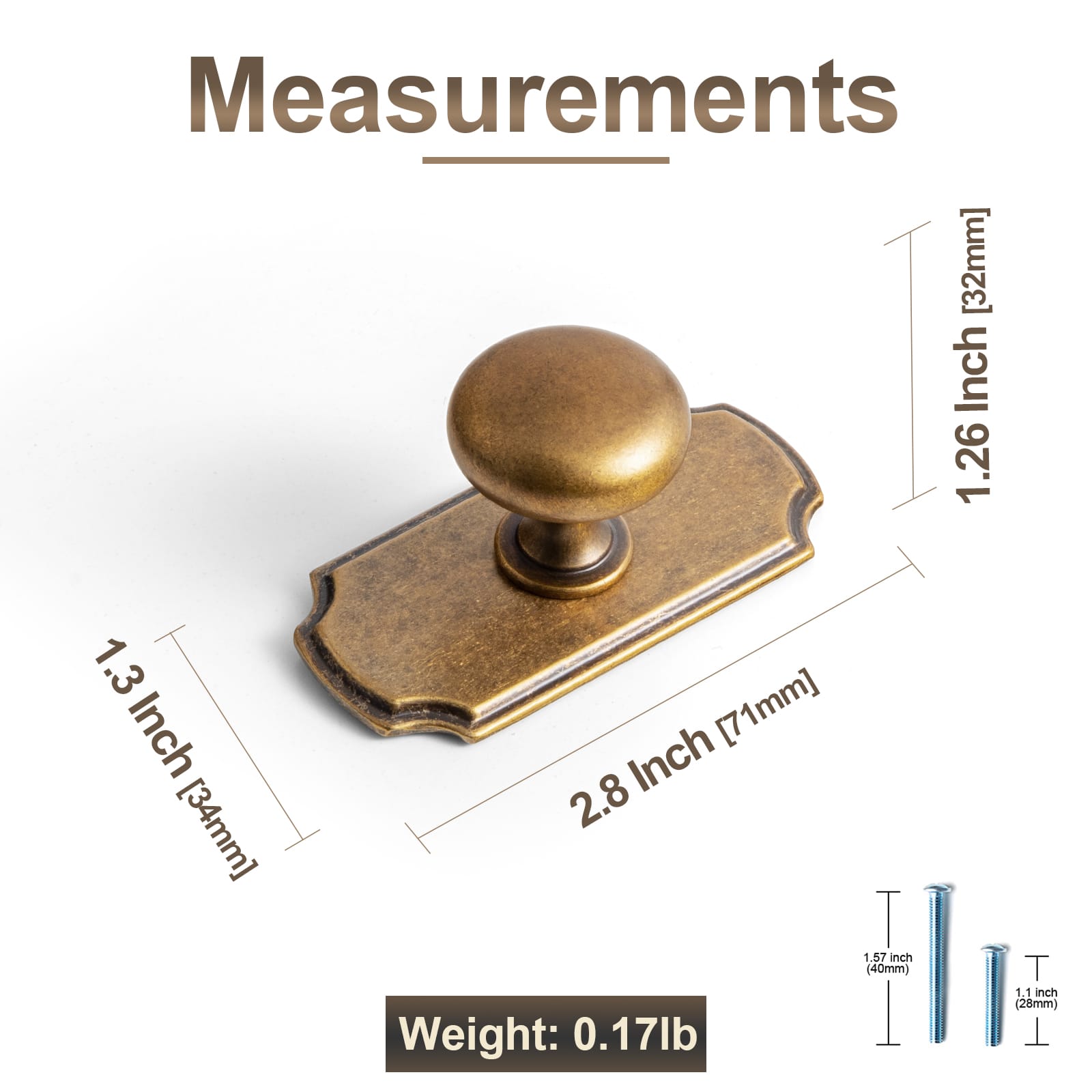 Goo-Ki 6 Pack Antique Brass Zinc Alloy Cabinet Knob with Back Plate Single Hole Center Cabinet Hardware for Bedroom Kitchen