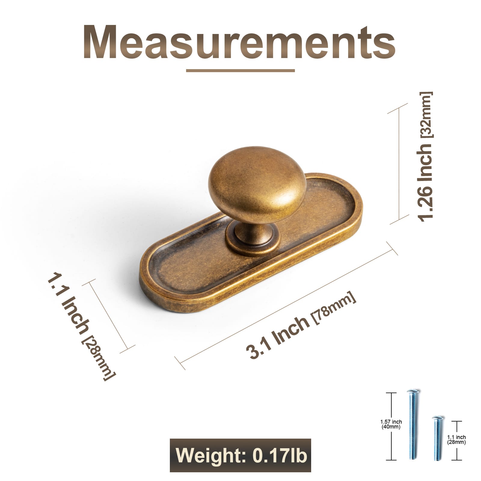 Goo-Ki 6 Pack Antique Brass Zinc Alloy Cabinet Knob with Back Plate Single Hole Center Cabinet Hardware for Bedroom Kitchen