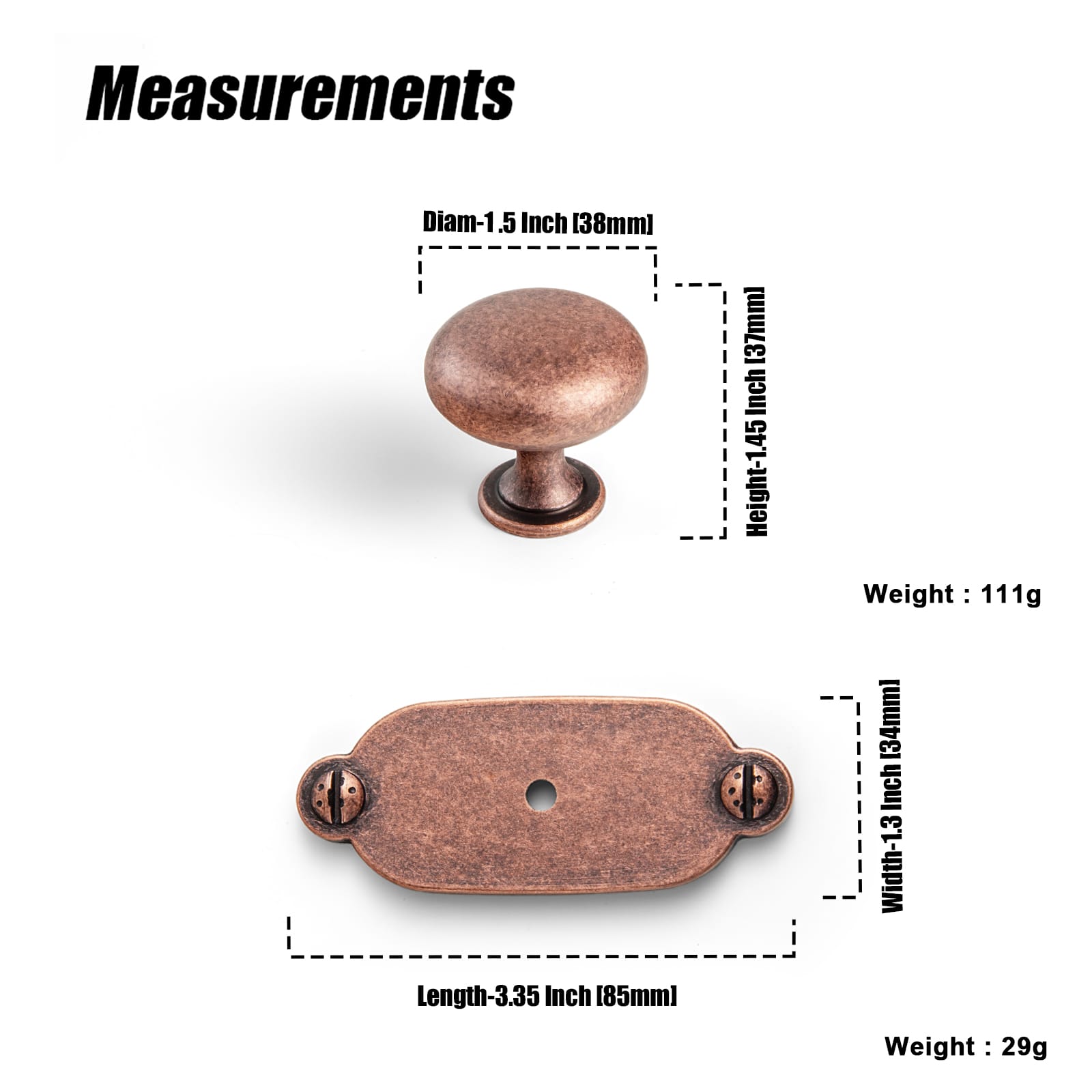 Goo-Ki 6 Pack Antique Brass Zinc Alloy Cabinet Knob with Back Plate Single Hole Center Cabinet Hardware for Bedroom Kitchen