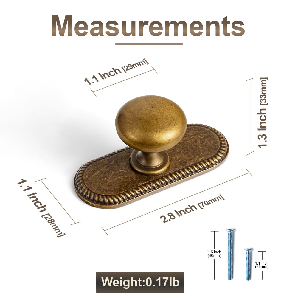 Goo-Ki 6 Pack Antique Brass Zinc Alloy Cabinet Knob with Back Plate Single Hole Center Cabinet Hardware for Bedroom Kitchen