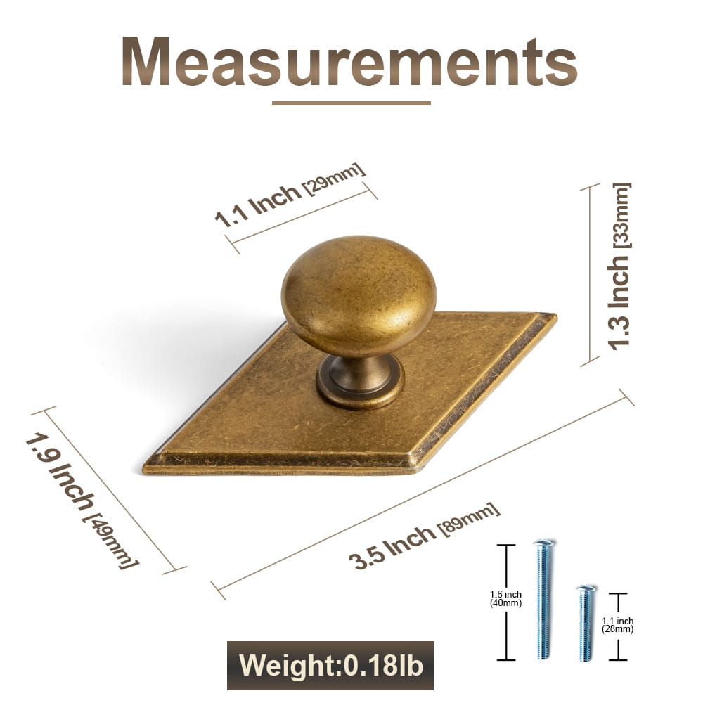 Goo-Ki 6 Pack Antique Brass Zinc Alloy Cabinet Knob with Back Plate Single Hole Center Cabinet Hardware for Bedroom Kitchen