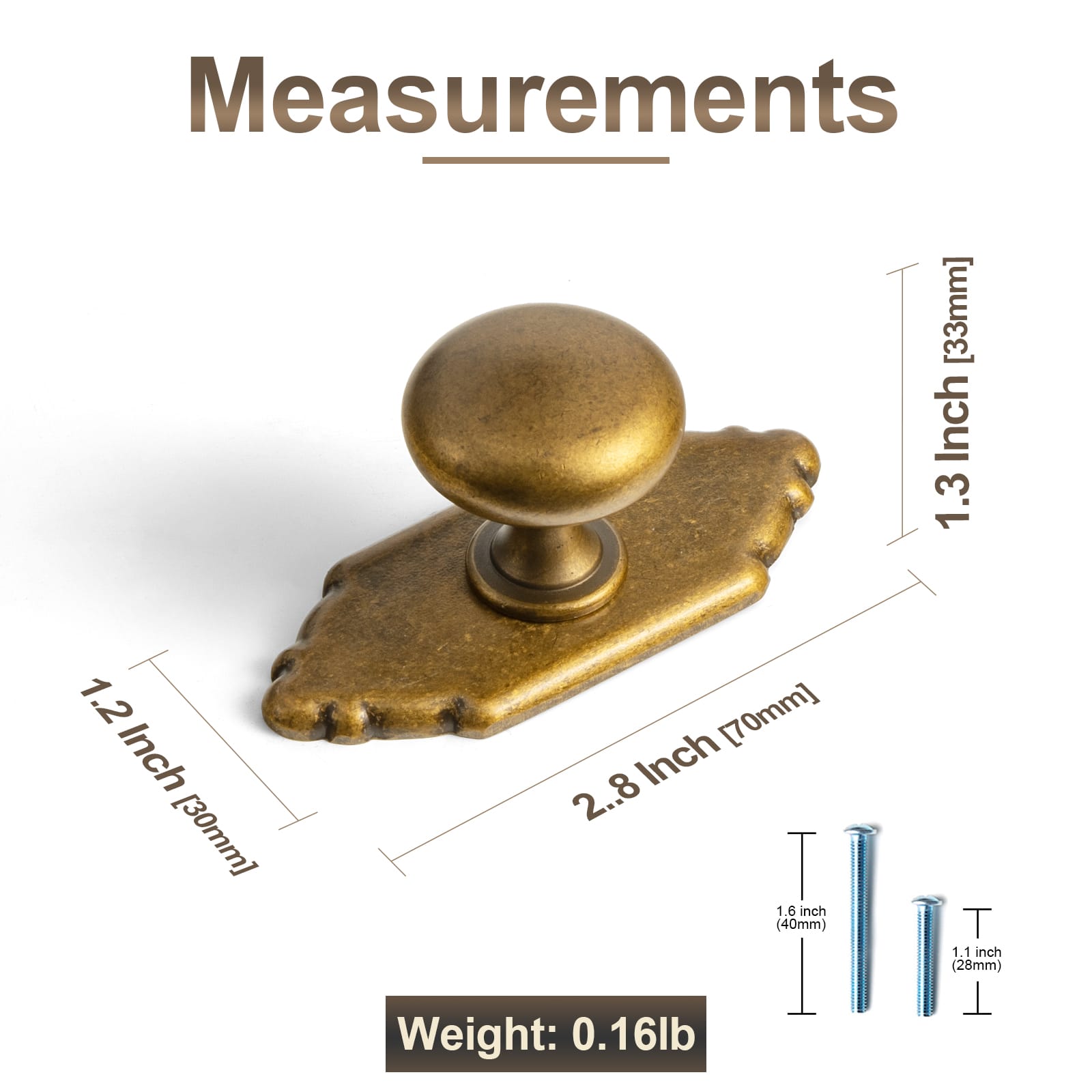 Goo-Ki 6 Pack Antique Brass Zinc Alloy Cabinet Knob with Back Plate Single Hole Center Cabinet Hardware for Bedroom Kitchen
