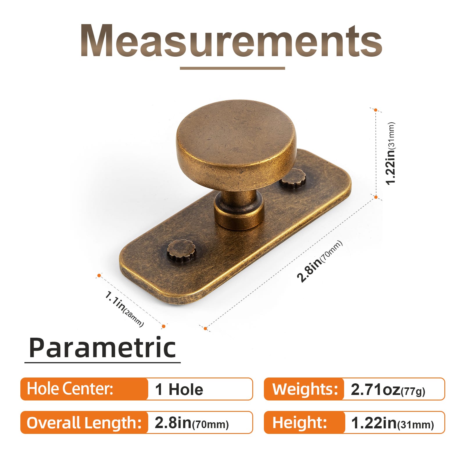 Goo-Ki 6 Pack Vintage Brass Zinc Alloy Cabinet Knob with Back Plate Single Hole Center Kitchen Hardware
