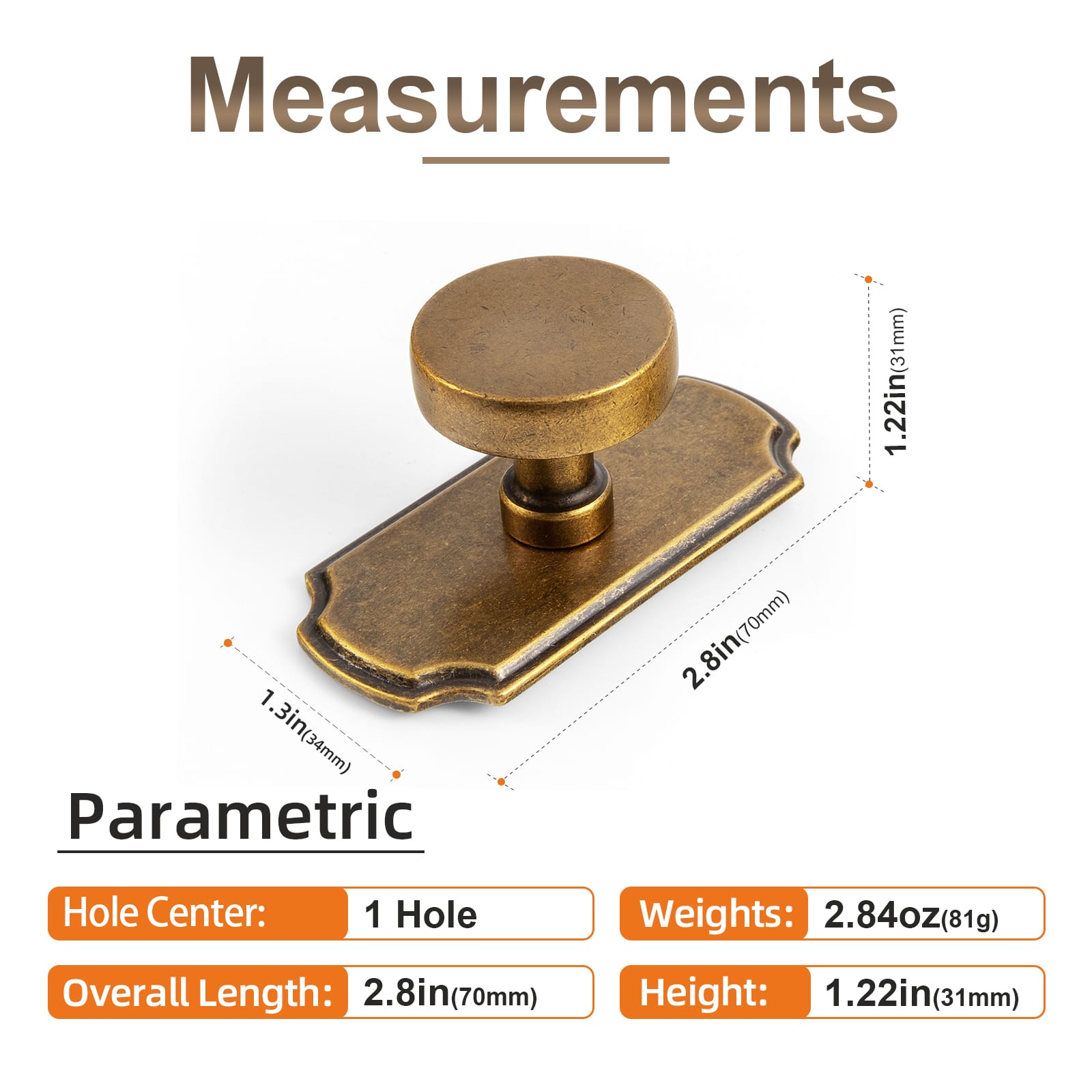 Goo-Ki 6 Pack Vintage Brass Zinc Alloy Cabinet Knob with Back Plate Single Hole Center Kitchen Hardware